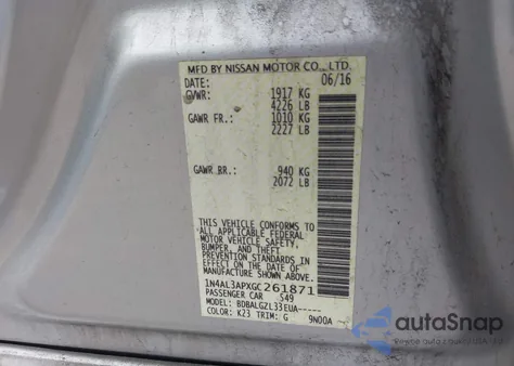 2016 Nissan Altima 2.5/2.5 S/2.5 Sl/2.5 Sr/2.5 Sv from USA, damaged, VIN 1N4AL3APXGC261871